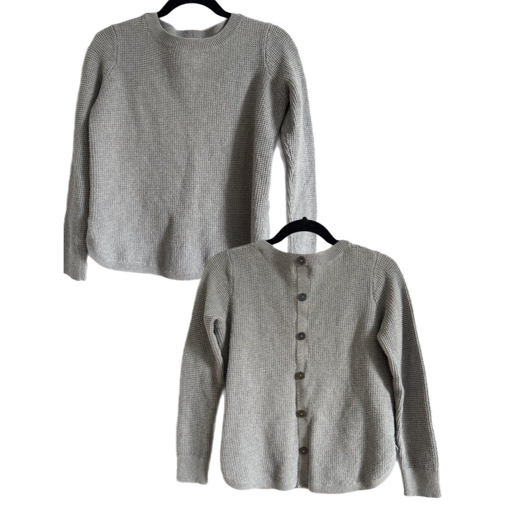 Small Nautica gray waffle-knit button-back sweater, featuring a crew neckline